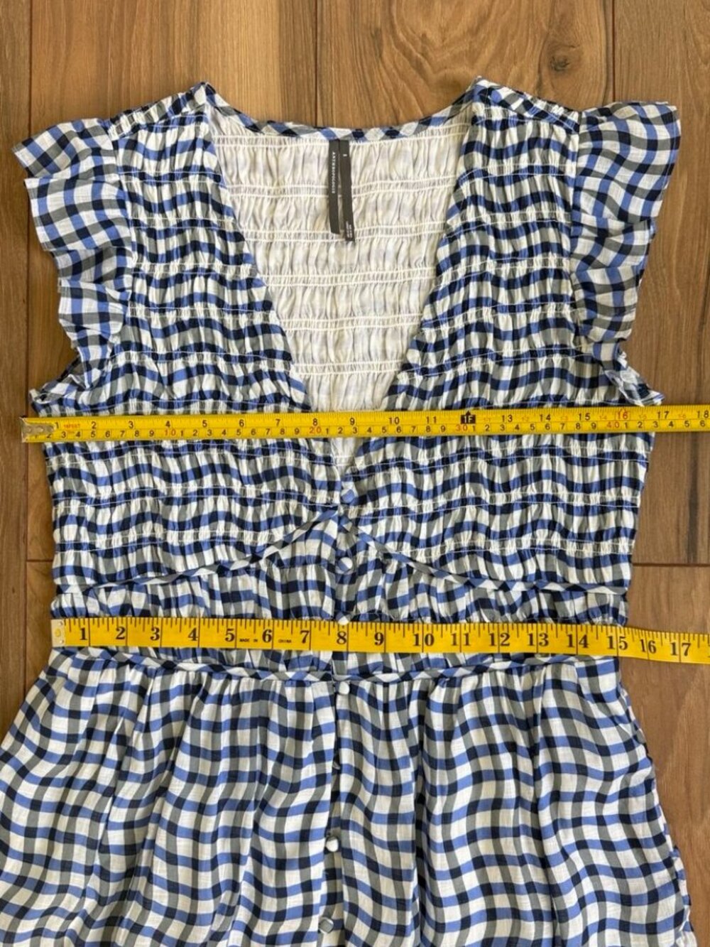 Anthropologie The Peregrine Blue Gingham Midi Dress Size S Cottagecore Winery - Picture 9 of 10
